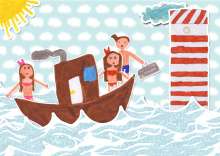 Enfants qui naviguent dans un bateau dans une mer agitée